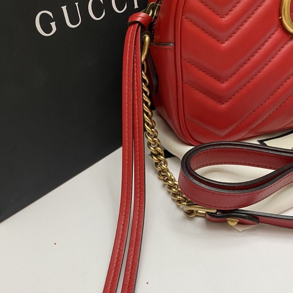 Gucci GG Marmont Mini Red Matelasse Leather Crossbody (E028007489) - Picture 6 of 16